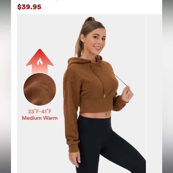 Halara Removable Hood Drawstring Cropped Fleece Cotton Hoodie | NEW!!!!🤎🐶 - Picture 12 of 15